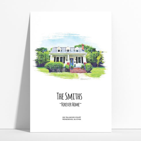 Custom House Watercolor Portrait Print