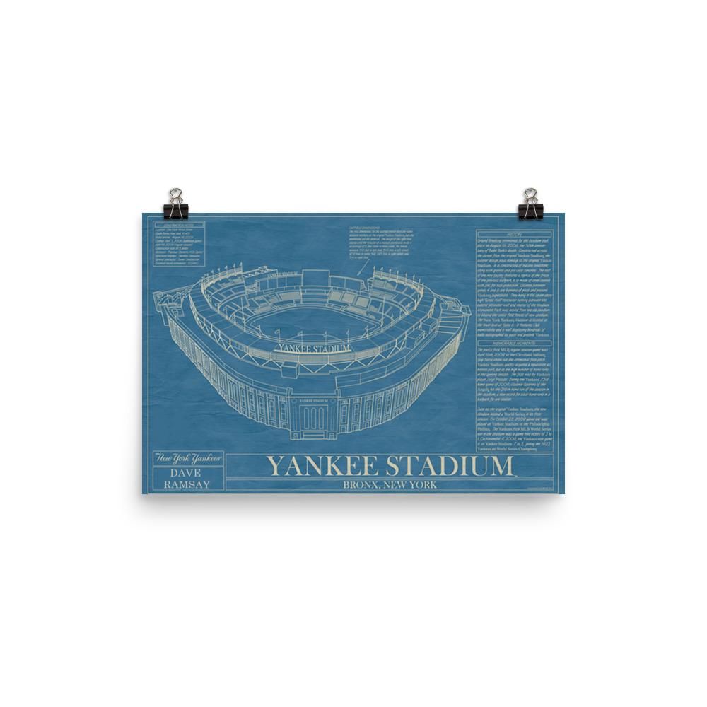 NY Yankees - Vintage Yankee Stadium Blueprint Baseball Art Print