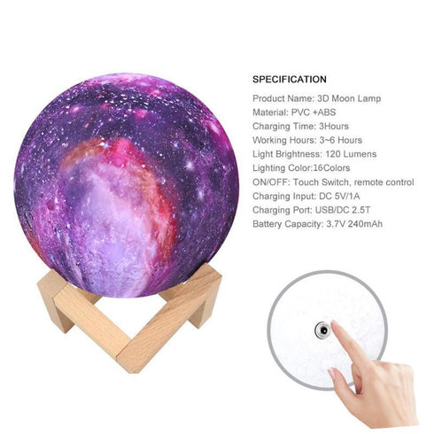 Yelfy - 3D Colorful Galaxy Lamp (with Free Base)